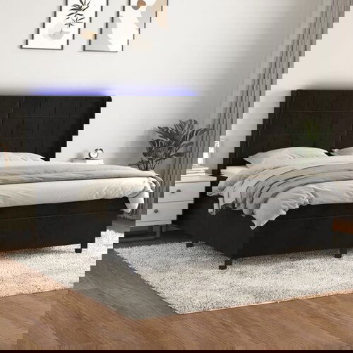 vidaXL Krevet box spring s madracem LED crni 160x200 cm baršun Cijene
