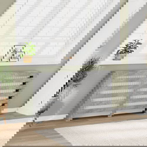 VidaXL Pokrov za radiator siv 149x20x82 cm inženirski les Slike