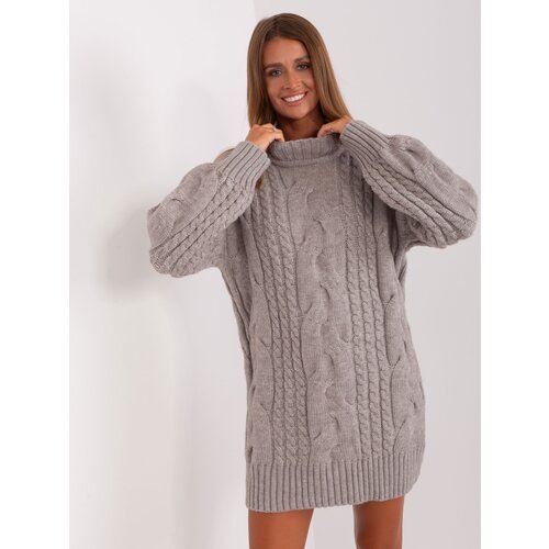 Fashion Hunters Gray knitted dress with puffed sleeves Slike