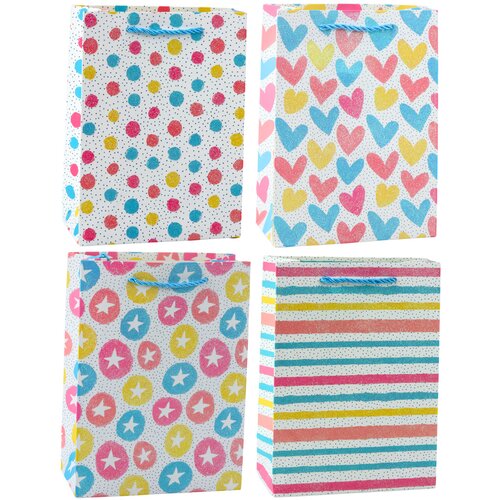 GIFT Bag Hearts Stars Dots Stripes Colored 23 x 18 x 10.5 cm Slike