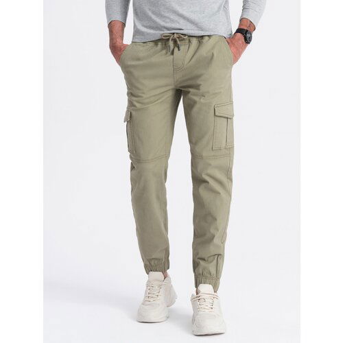 Ombre Men's JOGGERS pants with zippered cargo pockets - khaki Slike