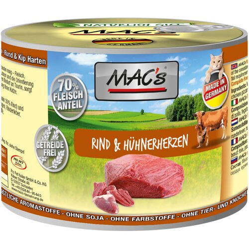 MAC's Varčno pakiranje MAC´s Cat 12 x 200 g - Čisti piščanec s celimi perutninskimi srci Cene