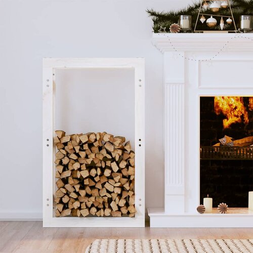 VidaXL Stojalo za drva belo 60x25x100 cm trdna borovina Slike