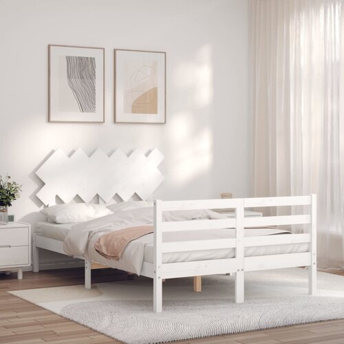 VidaXL Okvir kreveta s uzglavljem bijeli 120 x 200 cm od masivnog drva Slike