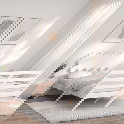 VidaXL Posteljni okvir z vzglavjem bel 120x200 cm trden les Slike