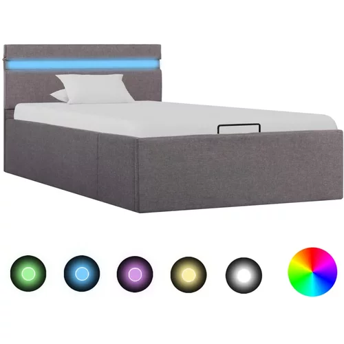  Hidraulični okvir za krevet od tkanine LED smeđe-sivi 90x200 cm