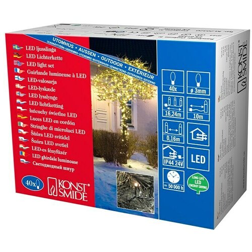 Konstsmide LED svjetlosni lanac Micro (Na otvorenom, Boja svjetla: Topla bijela, Broj žarulja: 40 Kom., Mrežni pogon) Cijene