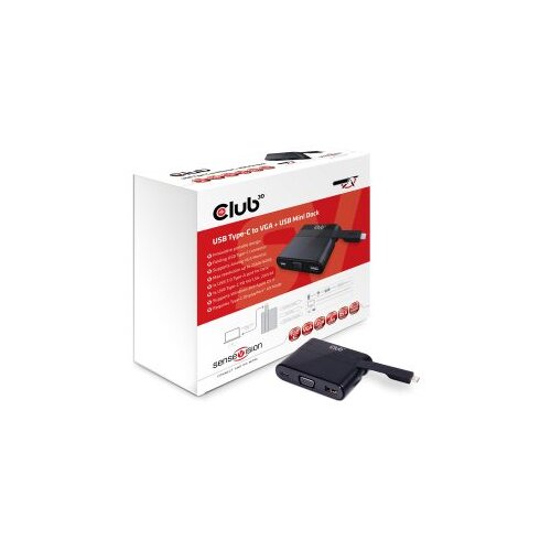 Mini docking station Club 3D USB TYPE C 3.1 GEN 1 TO VGA + USB TYPE A 3.0 + USB TYPE C CHARGING 60W DOCKING STATION CSV-1532 Slike
