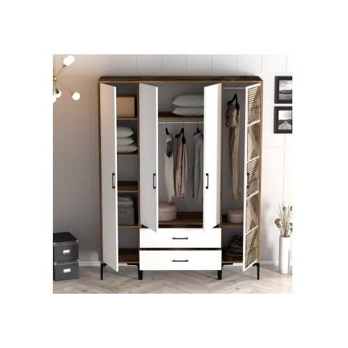 Hanah home kumsal stp - walnut, white walnutwhite wardrobe Slike