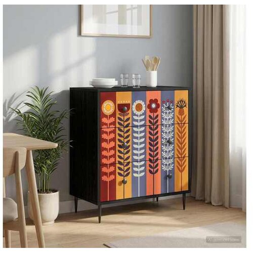 vidaXL Komoda ESSEN Uzorak suncokreta 66 x 36 5 x 76 cm Crni hrast - Uzorak suncokreta Cijene