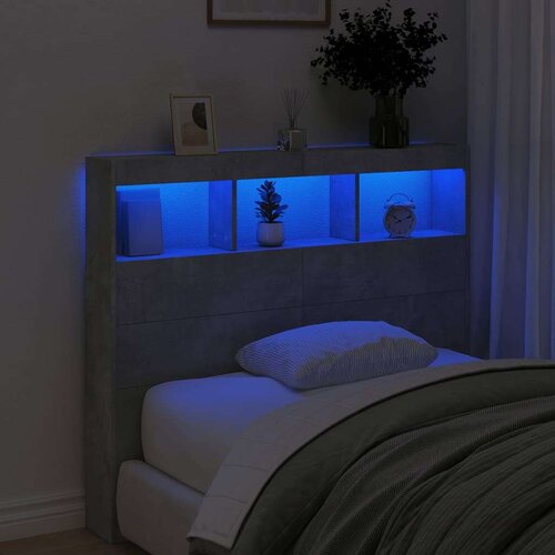 vidaXL Ormarić za uzglavlje LED svjetlima boja betona 120x17x102 cm Cijene