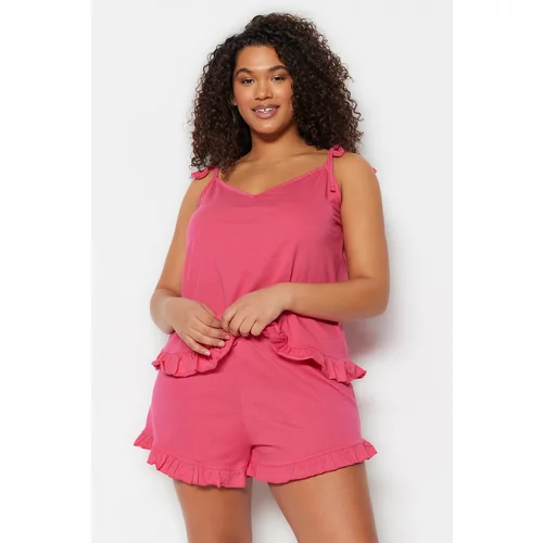 Trendyol Curve Plus Size Pajama Set - Pink - Plain