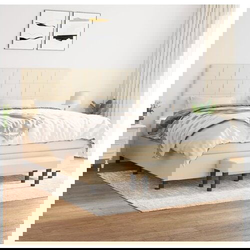 VidaXL Box spring postelja z vzmetnico krem 180x200 cm blago Slike