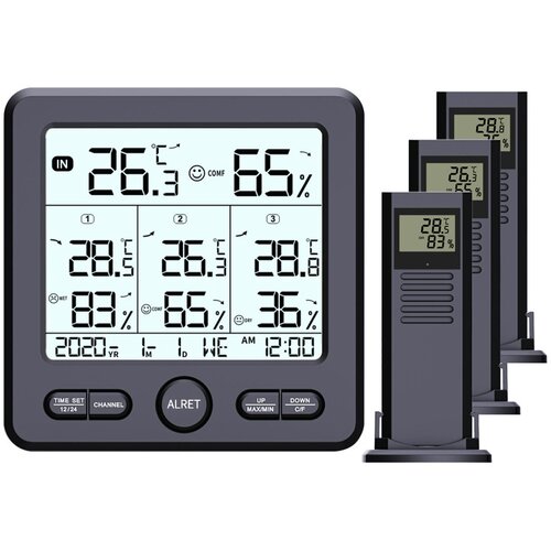 INF Digitalni termometer/higrometer s 3 daljinskimi senzorji Black, (21265159) Cene