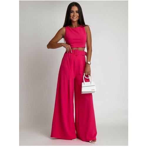 Fasardi Two-piece set with wide trousers and a dark pink blouse Slike