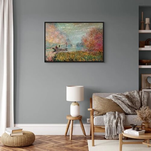  Slika - Claude Monet &amp;ndash; Boat on the Seine 60x40 U crnom drvenom okviru Slike
