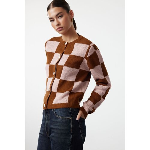 Trendyol Brown Plaid / Checkered Knitwear Cardigan Cijene