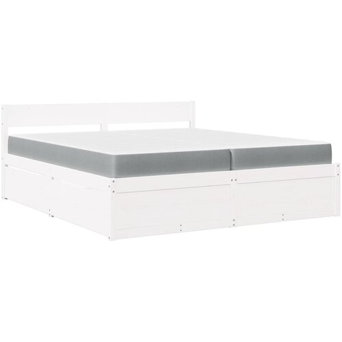  Krevet s ladicama i madracem bijeli 200 x 200 cm od borovine Slike