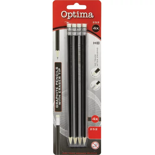  Grafitni svinčnik Optima z radirko HB, komplet, 4 kosi