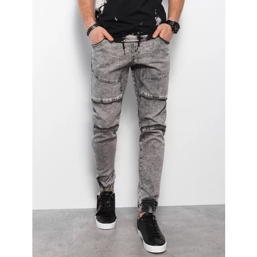 Ombre Men's marbled JOGGERS pants with decorative stitching - gray