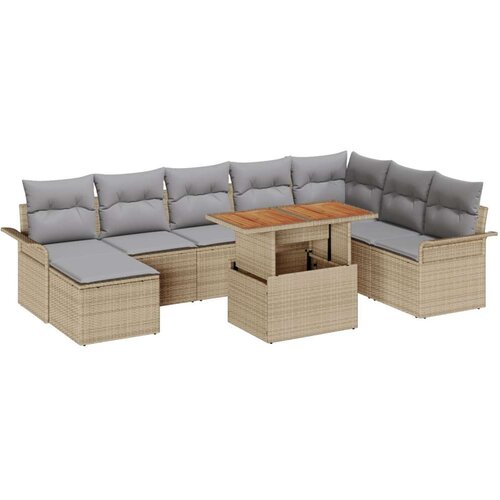  9-delni vrtni sofa set z blazinami Bež poliratan Cene