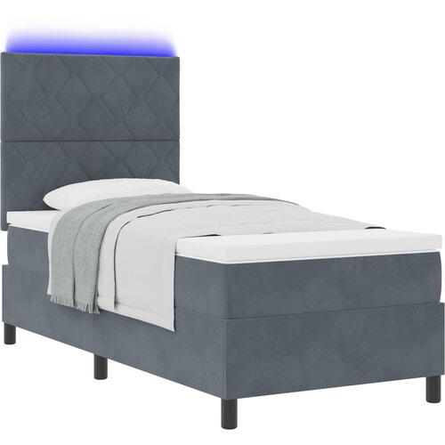 vidaXL Box Spring Krevet s Madracem & LED Tamno Siva 90x190 cm Baršun Cene