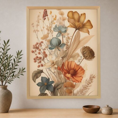 Wallxpert uramljena slika na platnu Cc-D-Ah-1008, buket suvog cveća u boho tonovima, 70 x 95 cm Cene