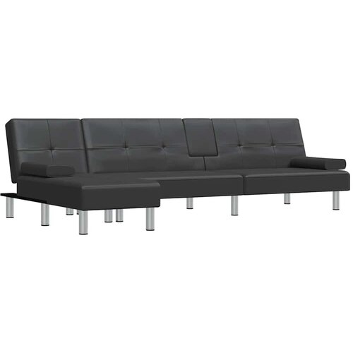 Maison Chic Raztegljiv kavč - Raztegljivi divan L oblike črn 255x140x70 cm umetno usnje, (21729320) Cene