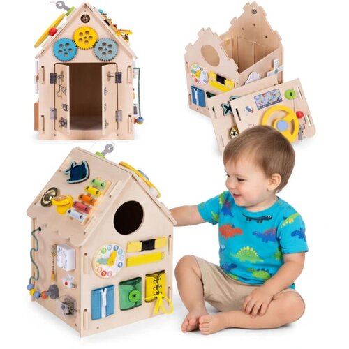ECO TOYS Drvena kućica za djecu, edukativna ploča XXL 30 elemenata Cene