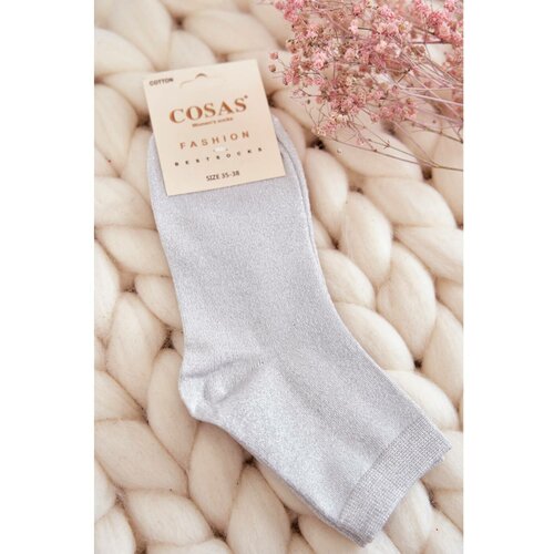 Kesi Women's Cotton Socks With Shiny Thread Cosas White Slike