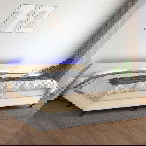  Box spring postelja z vzmetnico LED krem 200x200 cm blago Slike