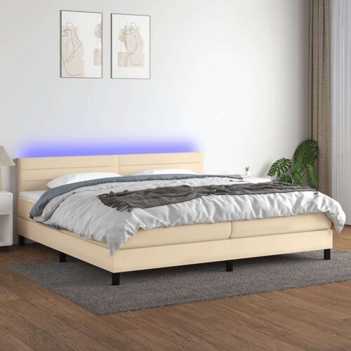  Box spring s madracem LED krem 200x200 cm od tkanine Slike