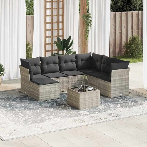 vidaXL 8-dijelni set vrtnih sofa od poliratana s jastucima svjetlosivi Cijene