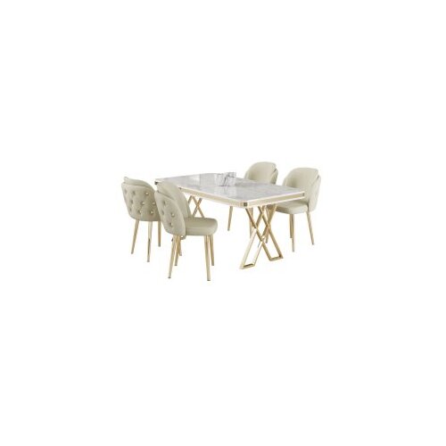 Hanah home rigel - white, gold, cream whitegoldcream dining table &amp;amp; chairs set (5 pieces) Slike