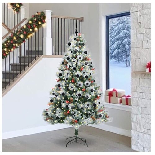 VidaXL Umjetno božićno drvce S LED lampica Zelena i bijela 240 cm - 240 cm s LED-ima i crnim kuglicama Slike