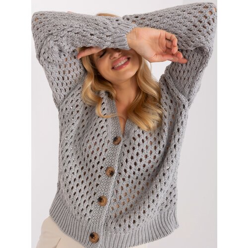 Fashion Hunters Grey loose sweater with openwork pattern Slike