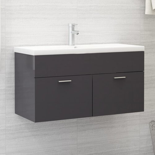 Ormarić za umivaonik visoki sjaj sivi 90 x 38,5 x 46 cm drveni Cijene