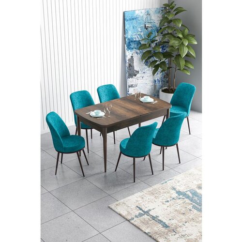 Hanah home Han - Baroque, Turquoise BaroqueTurquoise Extendable Dining Table & Chairs Set (7 Pieces) Cene