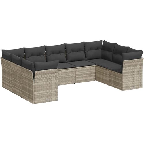 vidaXL 9-dijelni set vrtnih sofa od poliratana s jastucima svjetlosivi Cijene