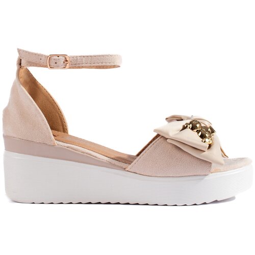 SEASTAR Beige women's wedge sandals with bow Cene