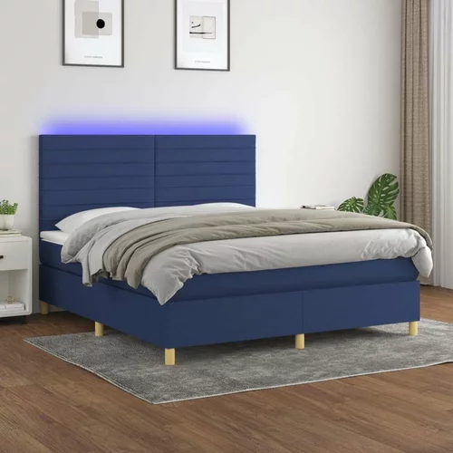  Box spring postelja z vzmetnico LED modra 160x200 cm blago, (20882129)