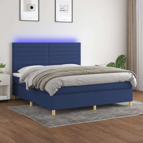  Box spring s madracem LED plavi 160x200 cm od tkanine Slike