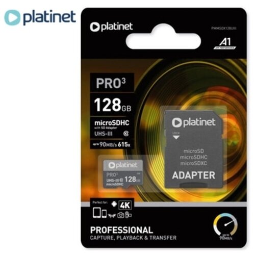 Platinet MicroSDXC 128GB U3 Pro A1 90MB/s + SD adapter Cene