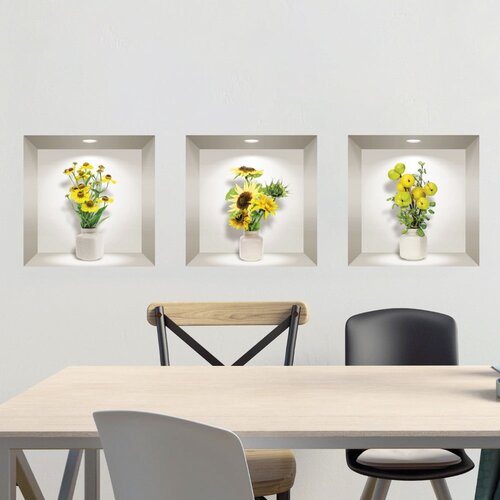 Ambiance set od 3 zidne 3D samoljepljive naljepnice Yellow Flowers Cijene