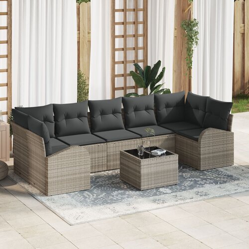 VidaXL set od 8 komada vrtnih sofa s jastučićima svjetlosiva poli ratan Slike