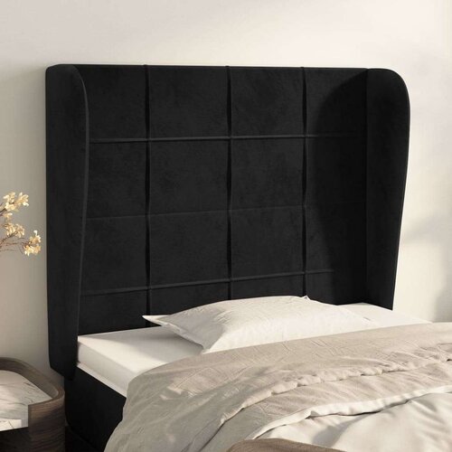  Uzglavlje s u&amp;scaron;ima crni 93x23x118/128 cm bar&amp;scaron;unasti Slike