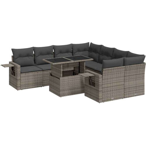 VidaXL 9-dijelni set vrtnih sofa od poliratana s jastucima sivi Slike