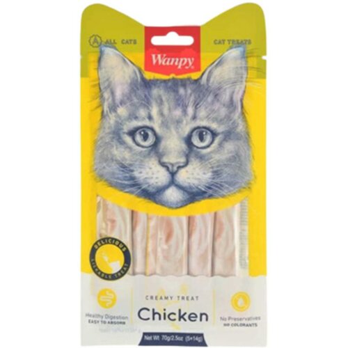 WANPY creamy lickable treats for cats - chicken 5x14g Slike