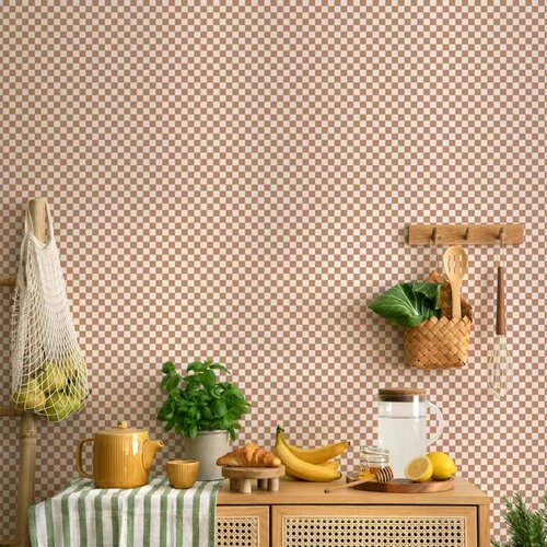  Tapeta - Checkerboard Pattern - Brown-White Grid with a Subtle Noise 49x1000 Samoljepljiva Slike