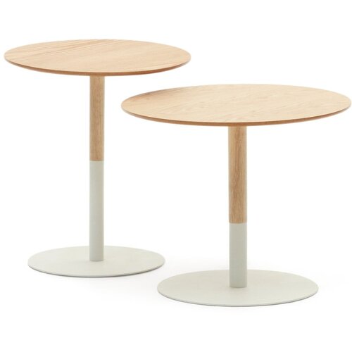 Kave Home Okrogle stranske mizice v kompletu 2 ks v hrastovem dekorju ø 48 cm Watse – Cene
